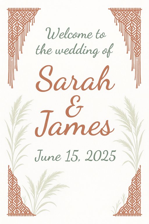 Boho Chic wedding sign design example