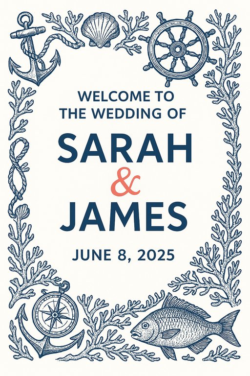 Coastal Nautical wedding sign design example